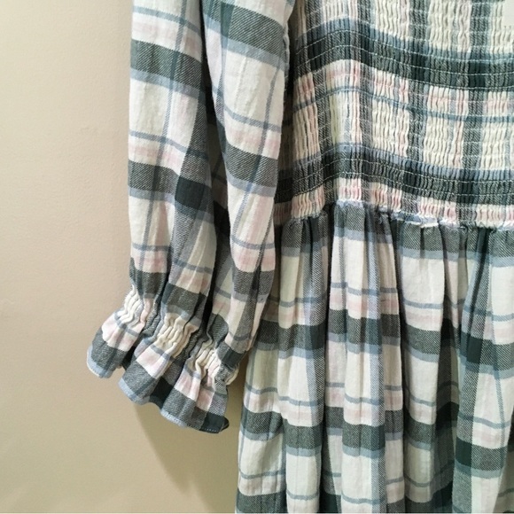 Madewell mini dress Lucie Elbow-Sleeve Smocked in Lebaum Plaid - Picture 7 of 7